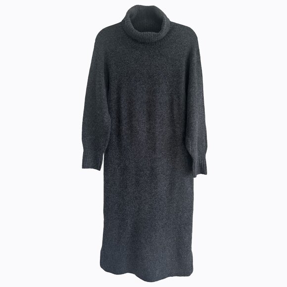 Uniqlo Souffle Yarn Turtleneck Long-Sleeve Dress XS/S Charcoal Dark Gray Preppy - Picture 1 of 6